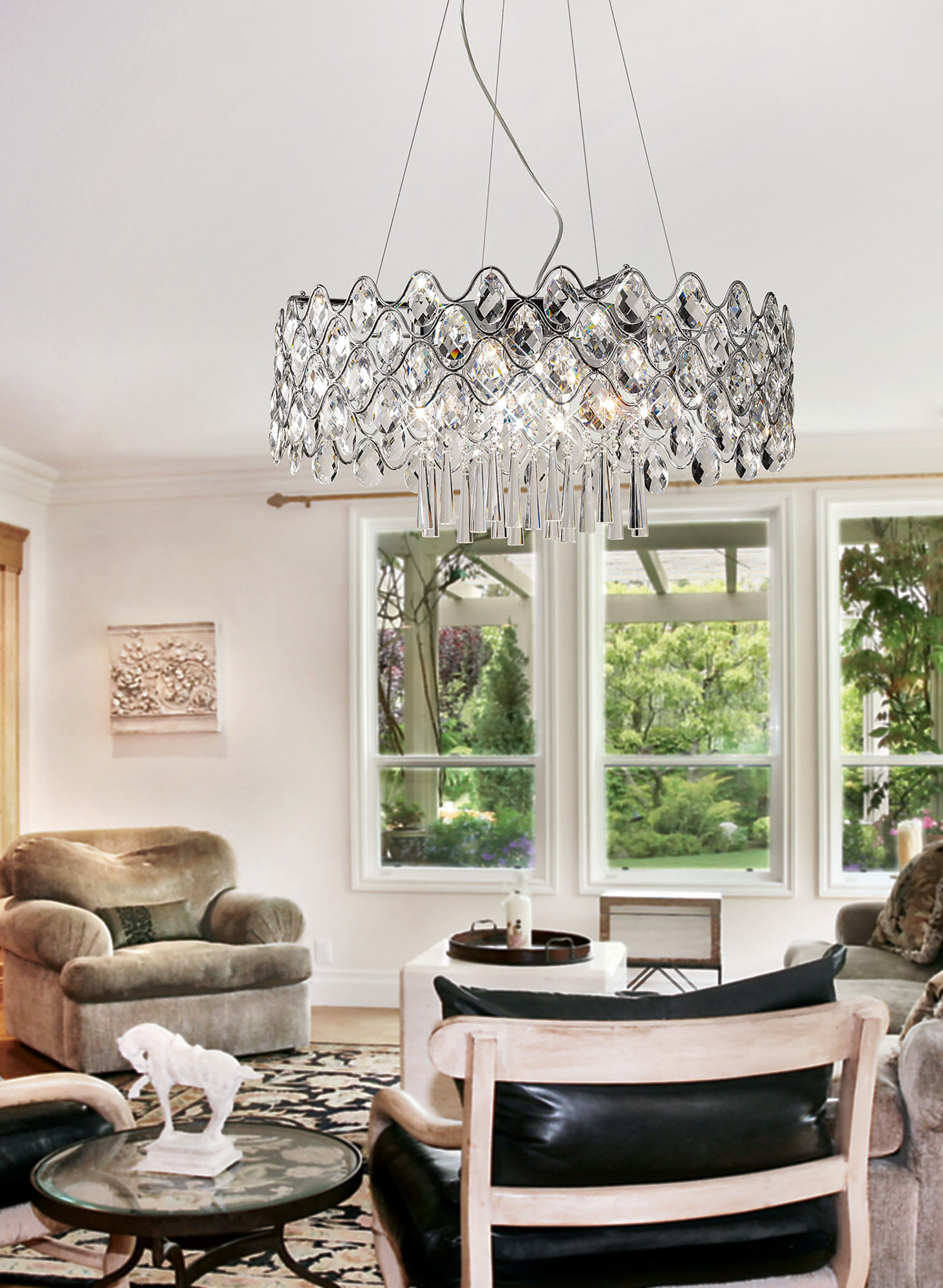 Kenzie Crystal Ceiling Lights Diyas Ringed & Square Crystal Fittings